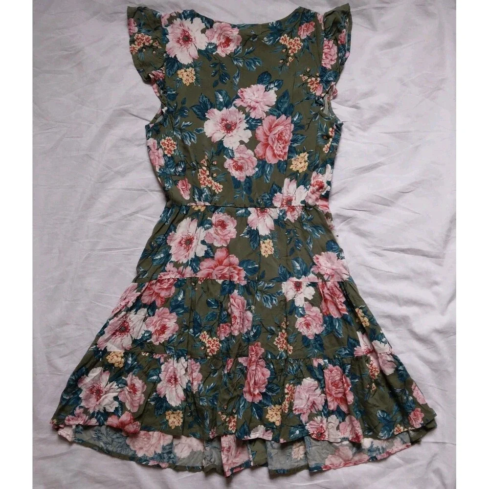 Blu Dahlia Button Down Dress Floral Flutter Sleeve Cottagecore Boho Womens XS - Picture 8 of 10
